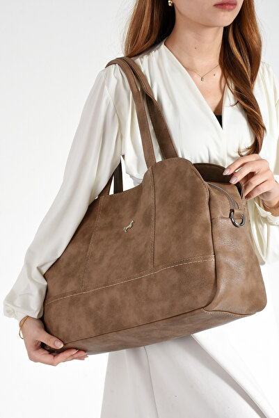 Çanta Trend Miami Polo Clup Vizon Büyük Salaş Kadın El Kol Omuz Çantası