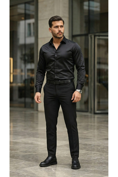 viyamen Erkek Slim Fit Klasik Saten Gömlek