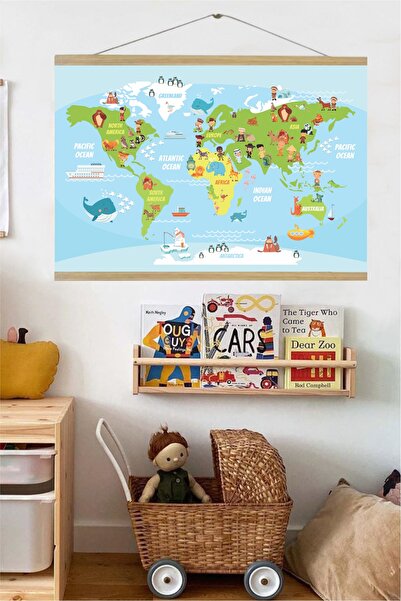 Piksel Grafik Funny World Map Askılı Kanvas – Çocuklar İçin Eğlenceli Dünya H...