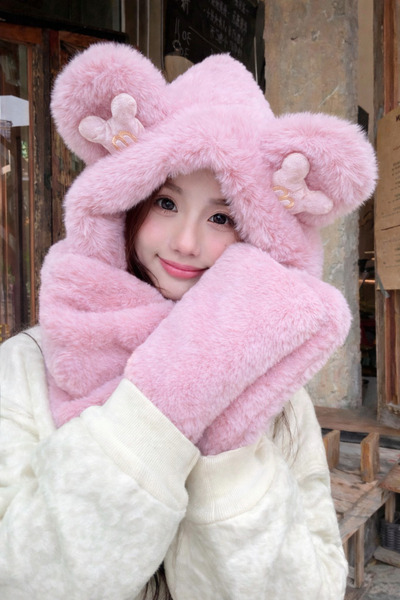 cmtgroup Kulaklı Kapüşonlu Peluş Bere Atkı Kadın Welsoft Polar Boyunluk Şalı ...