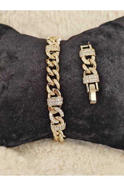 Tuel Premium Gold Stone Detailed Chain Steel Bracelet – 17+2 cm