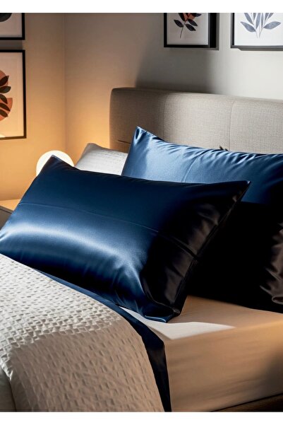 Cherry Bloom Cotton Pamuk Satin 2 Li Jastučnica Noćno plava sa patentnim zatv...