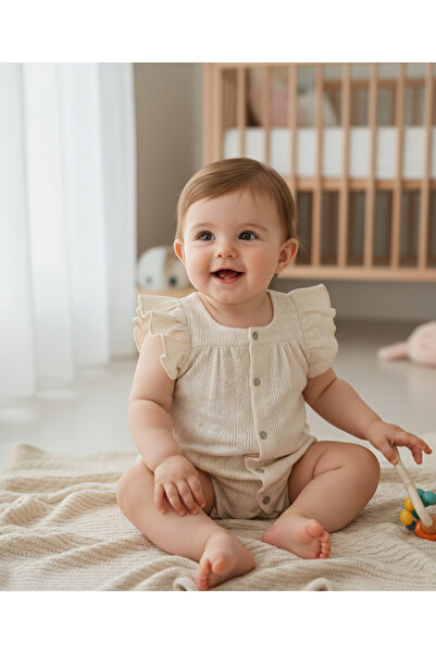 Flexi جمبسوت قصير مكشكش من قماش الجاكار القطني 100% للفتيات الصغيرات