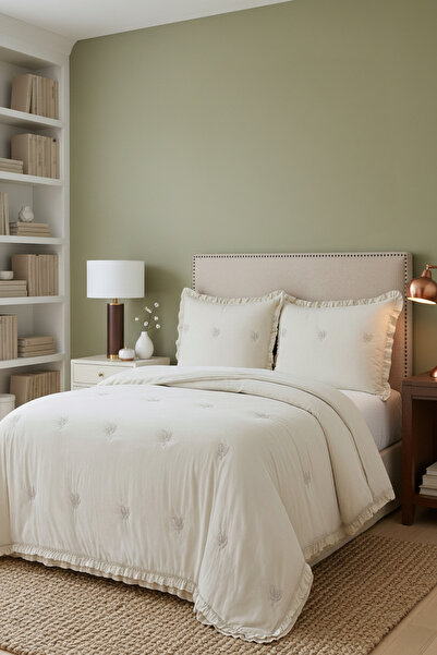 Nevore Home Perla Çiçek Desenli Çift Kişilik Yatak Örtüsü Seti 240x260 cm