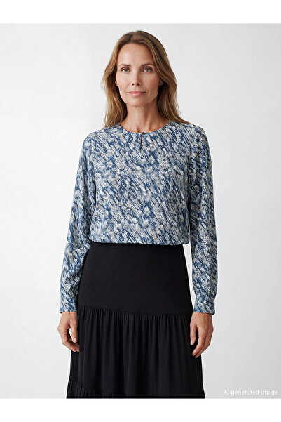 LC Waikiki Lcw grace blue bicycle collar patterned blouse