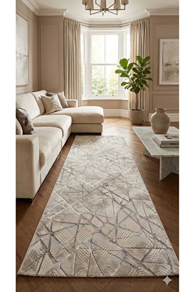 Nesrin JEL TABAN KAYMAZ MODERN ÖRÜMCEK AĞLI KREM KESME HALI YOLLUK