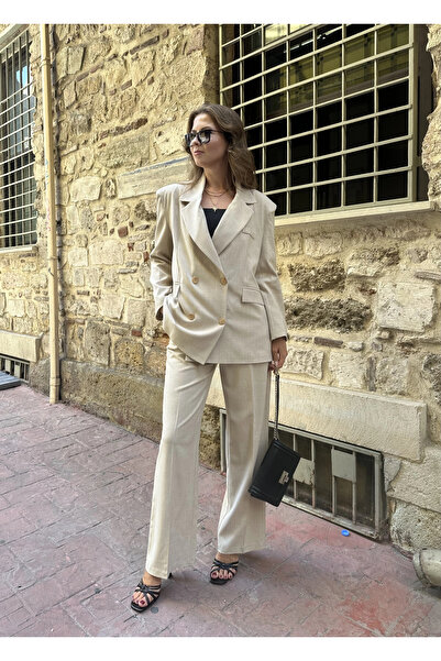 asfamoda سترة نسائية كريمية كبيرة الحجم ذات أزرار مزدوجة، سترة رسمية أنيقة كل...