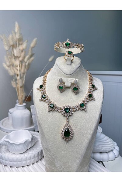 Luxiva Altın kaplama premium zirkon taşlı kolye bileklik küpe yüzük lüks geli...