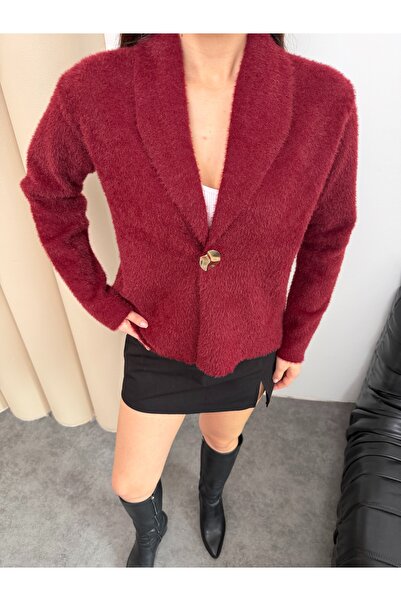 ikomteks Gold Buttoned Feathered Knit Cardigan - Black