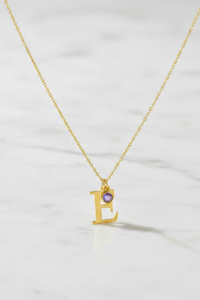 SEZNİ JEWELRY Kişiye Özel 925 Ayar Baş Harfli Doğum Taşı Kolye 14 Ayar Altın ...