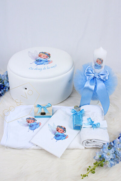 GoVo Kids Trusou botez cu lumanare, Ingeras – Set complet botez, 9 piese, Cut...