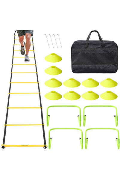 Navaris Set scară de agilitate cu stâlpi, 12 trepte, 6 m, conuri, geantă incl...