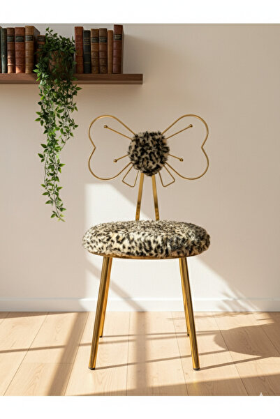 Hediselim Gold Leopar Kelebek Makyaj Sandalyesi
