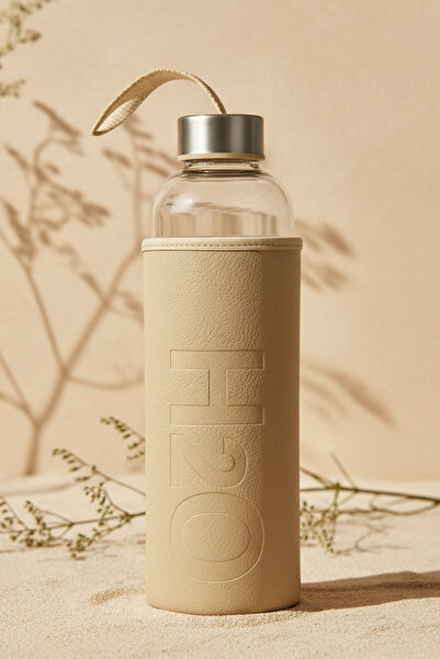 Snippy H2O - Cam Matara Deri Kılıflı Suluk Su Şişesi Cam Matara 1000 ml