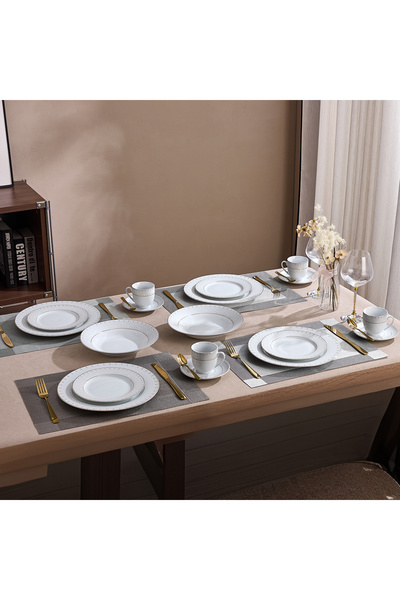 Malooki Golden Aurora 30-piece Porcelain Dinner Set for 6 People, Geometric D...