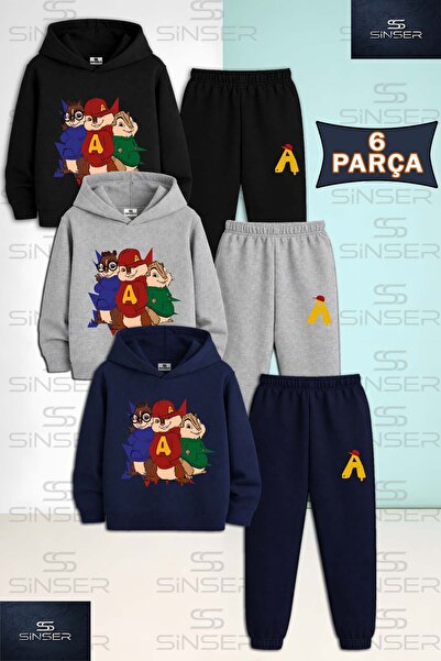 SS SİNSER Children's Unisex Alvin Colorful Canvas 3-Piece Squirrel 3-Piece Ho...