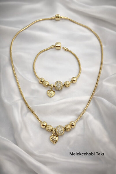 XUPING JEWELRY Melekcehobi Takı Kalp Charm Detaylı Gold Kolye ve Bileklik Set...
