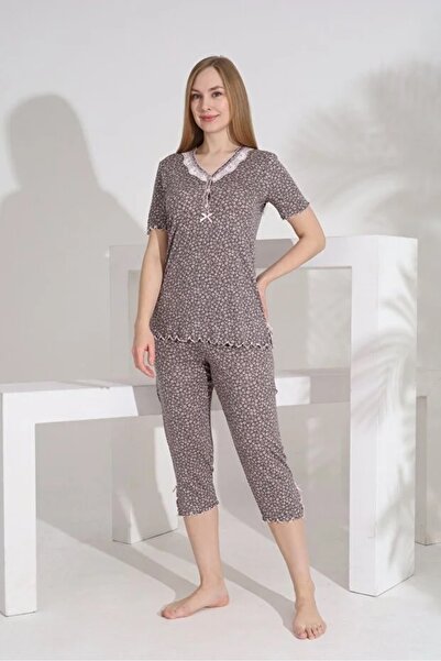 YUYİ Angelique 70% Bamboo 30% Cotton Short Sleeve Capri Women's Pajama Set 22312