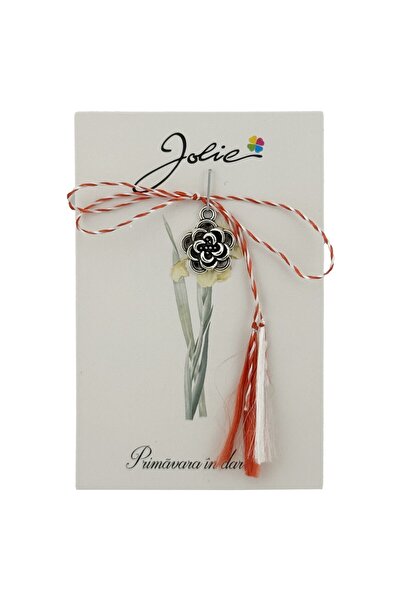 Flippy Martisor Traditional, Jolie, Model TRANDAFIR, cu Snur Impletit Alb/Ros...