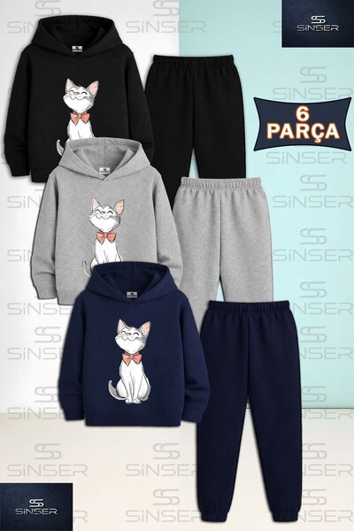 SS SİNSER Set de trening cu glugă pentru copii, unisex, CAT BLACK PENCIL PINK...