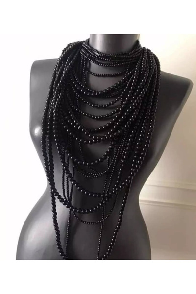 Gafy Design Yoğun Çoklu Siyah İnci Kolye