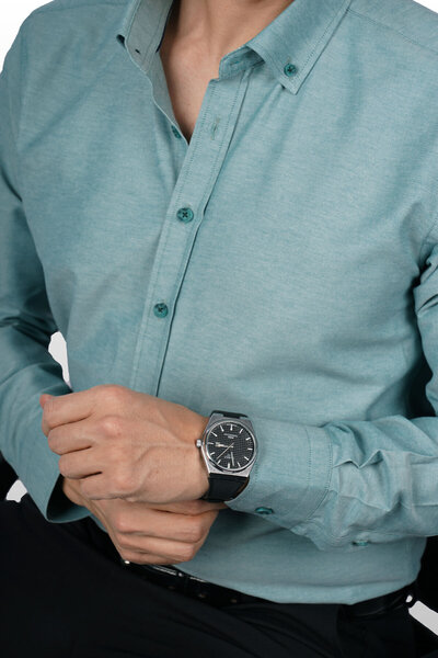 Etikmen Mint Green Collar Buttoned Premium Chambray Slimfit Men's Shirt