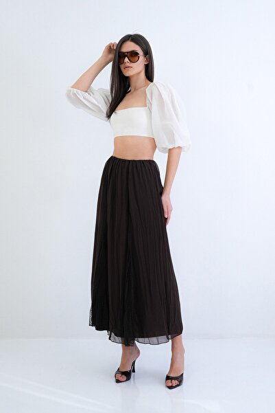 Trend Alaçatı Stili Women's Brown Lace Detailed Lined Maxi Length Tulle Skirt...