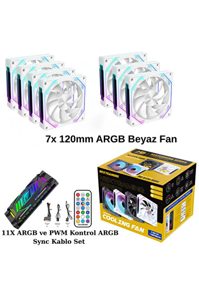 Next Gaming NG-O120W 7 Adet 120mm ARGB Fan 11X ARGB PWM Slot Kontrolcü ve Kum...
