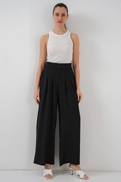 Hiccup Bdart Pleated Detailed Wide Leg Crepe Pants