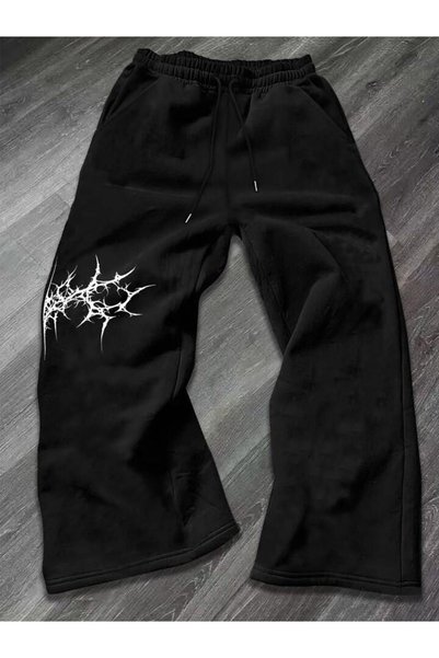 COMANCHERO Pantaloni de trening unisex, gotici, cu imprimeu cu fulgere, croială largă, cu picior lat, de vară