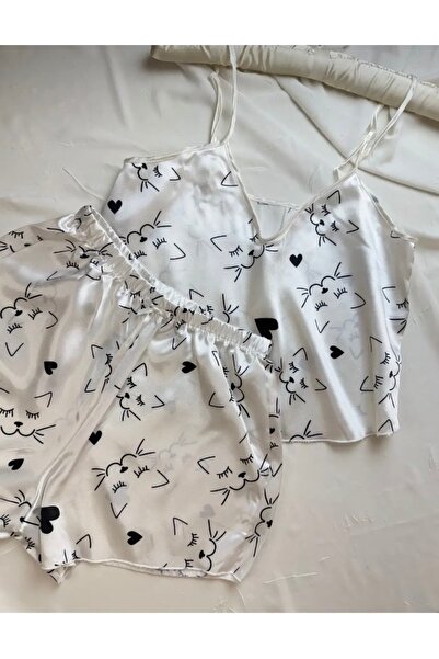 ARONA Premium Kedi Desenli Saten Şortlu