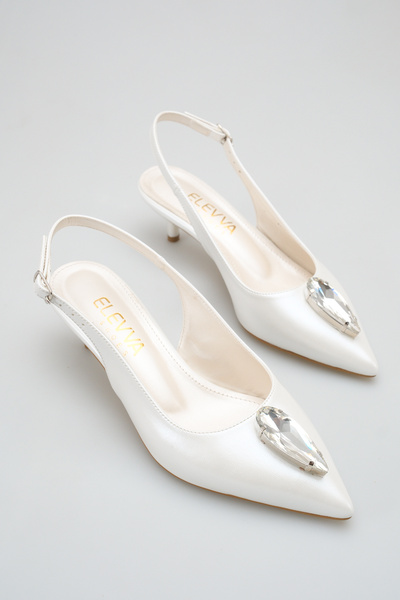 moon glow Pantofi de mireasă albi pentru femei, cu vârf ascuțit și toc scurt ...