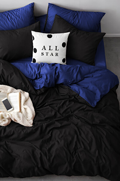 Always Double-Sided Double Bed Duvet Cover Set with Elastic Sheet Black-Navy ...