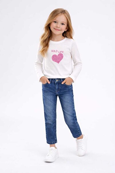 neocotton Set de 2 piese pentru fete, blugi din bumbac pieptănat, brodați cu ...