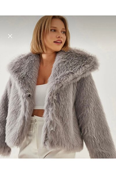 Enter Gri Şal Yaka Kısa Premium Lolita Kürk