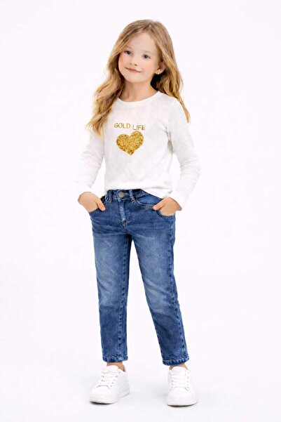 neocotton Set de 2 piese pentru fete, blugi din bumbac pieptănat, brodați cu ...