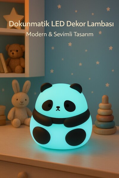 Kesene Dekoratif Aydınlatma Sevimli Panda Silikon Renk Değiştiren LED USBli Ç...