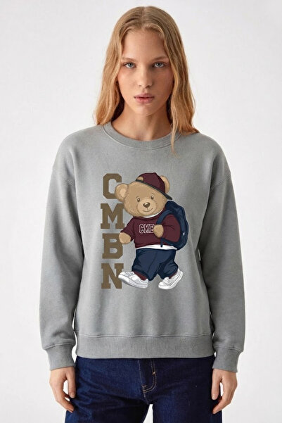 COMBİNE MİCHAİL Kadın CMBN Ayıcık Baskılı Gri Sweatshirt