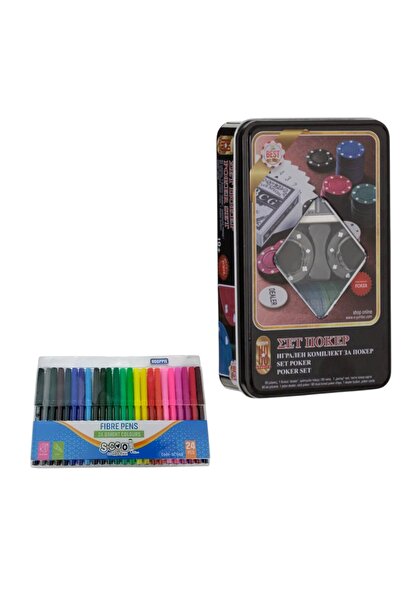 OEM Set carti de joc,Poker Club,cu jetoane,cutie metalica,10 ani + cu Trusa c...