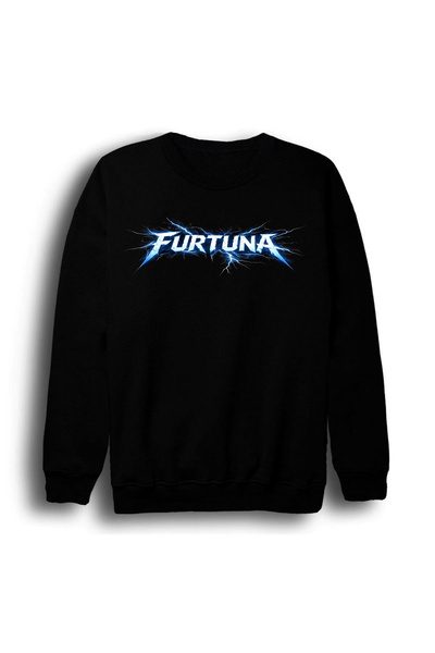 fame-stoned Furtuna - Lightning Printed Unisex 100% Cotton Crew Neck Black Sw...