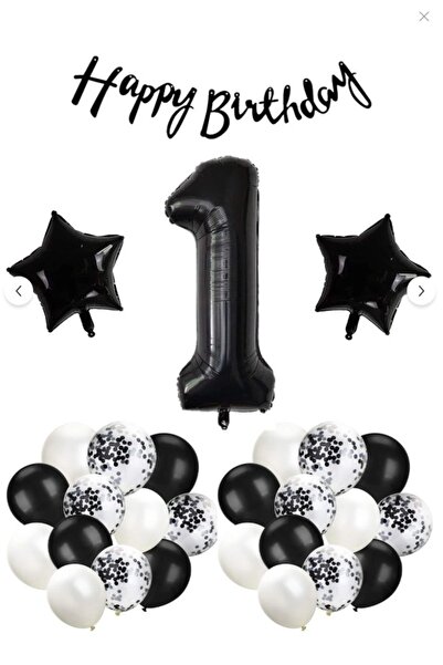 Işıltı Balon Dükkanı 1 Year Old Black and White Birthday Balloon Set – Happy ...