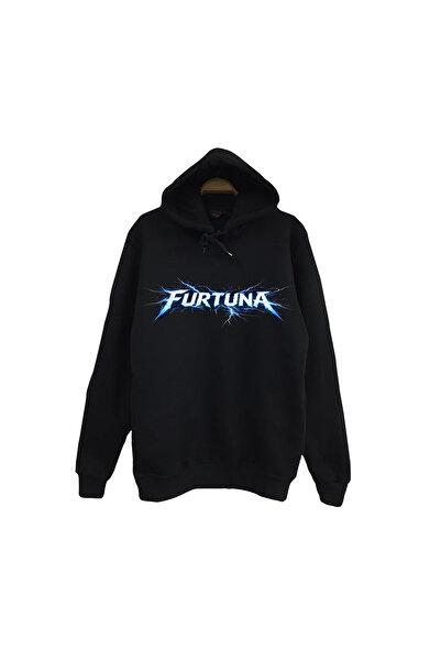 fame-stoned Furtuna - Lightning Printed Unisex 100% Cotton Hooded Black Sweat...