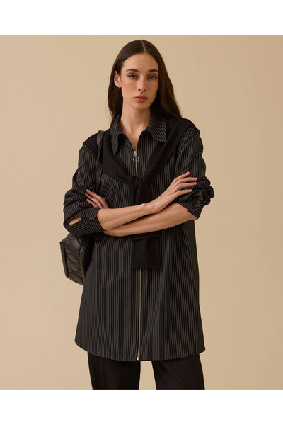 SEÇİL OMUZ BAĞLAMA DETAYLI ÇİZGİLİ TUNİK