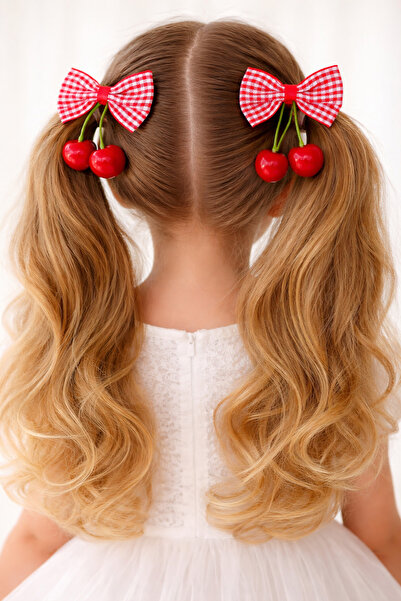 SHEKER HOME طقم مشبك شعر على شكل فيونكة من قماش بوتيكار بتصميم الكرز للفتيات ...