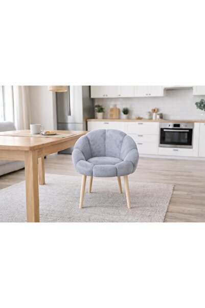 KOKİ DESİGN Papatya Gri Peluş Kumaş Yemek Masası Sandalyesi, Makyaj Masası Sa...