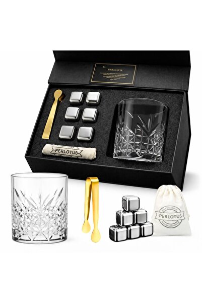 PERLOTUS Premium 345 Cc Crystal Glass and Steel Ice Cube Set Food Grade Steel...