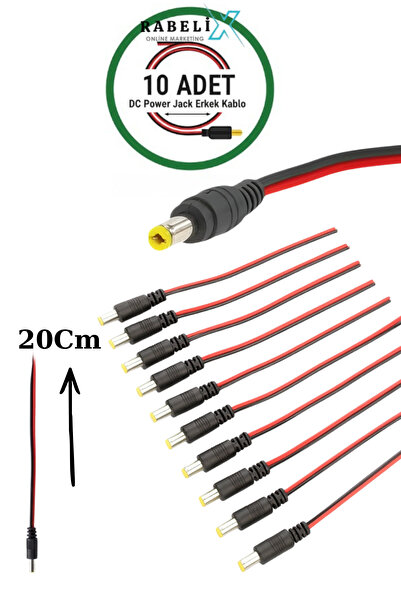 Rabelix Online Marketing 10 Adet Dc Power Jack Kablosu 20 cm Düz Erkek Çoklu ...