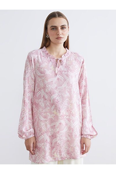 LC Waikiki Pink Tie-Detail Yaka Patterned Women's Tunic