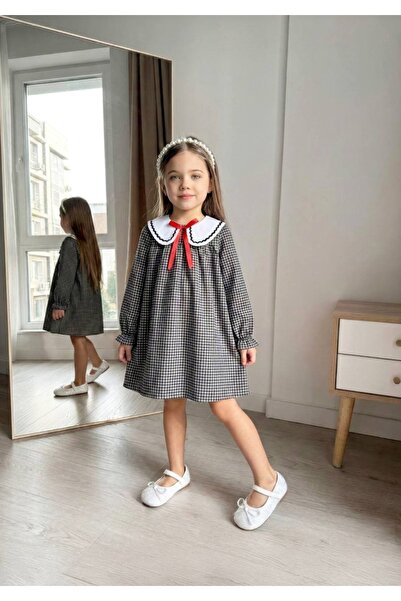 Bloom Poti Kare Desenli Kız Çocuk Elbise