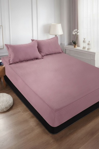 Casa Pucioasa Bed cover with 2 pillowcases, Cotton Damask, Powder Pink, 180x200